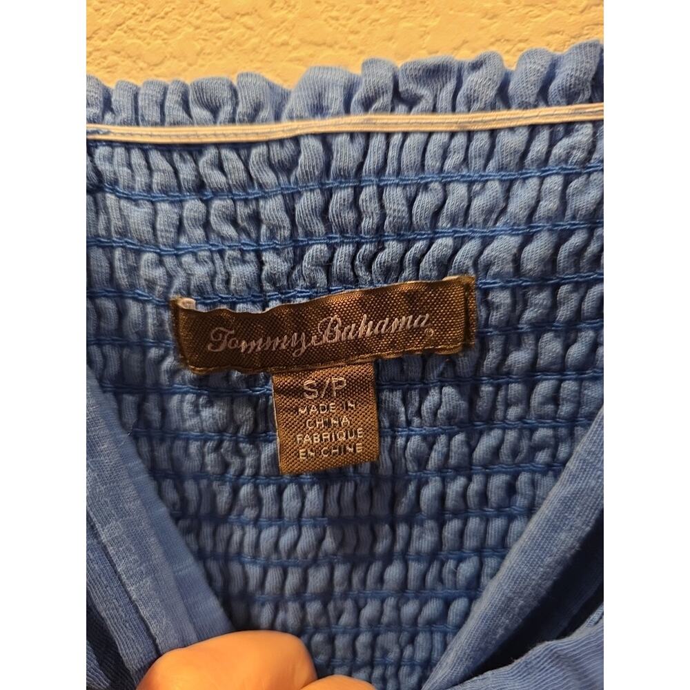 Tommy Bahama Womens Blue Sundress Sz S Cotton Ruched Elastic Back Tropical Vacay - Picture 5 of 6